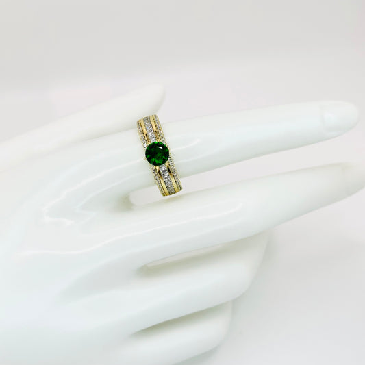 14K G.P Green Stone Ring ( Size #8 )