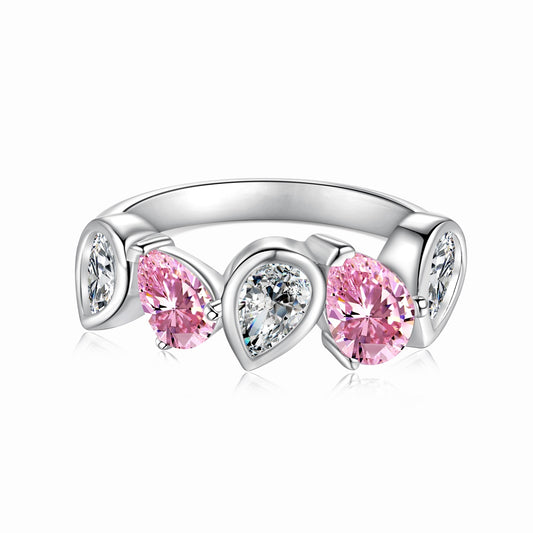 Pink & White Pear Cut Stones Ring